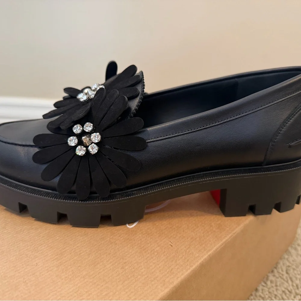Christian Louboutin Black Loafers with Floral Embellishments - Picture 7 of 11